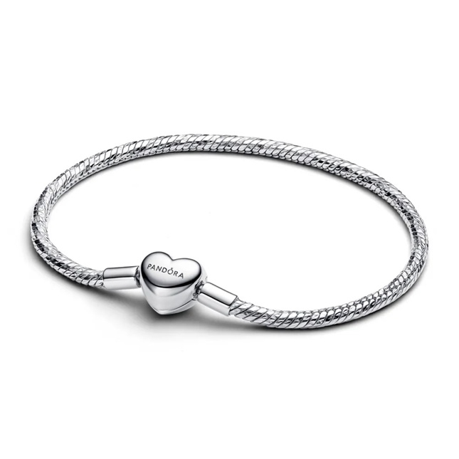 PANDORA Mod. HEART CLASP FACETED SNAKE CHAIN BRACELET