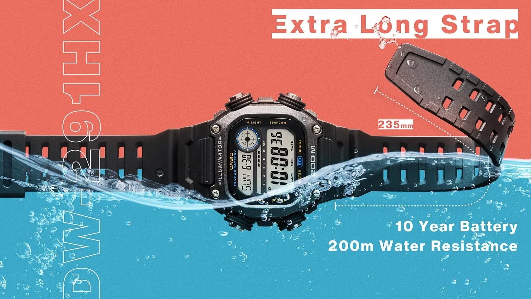 CASIO SPORT Mod. ILLUMINATOR DIVER 200M, 10 YEARS BATTERY - XL STRAP - BLACK