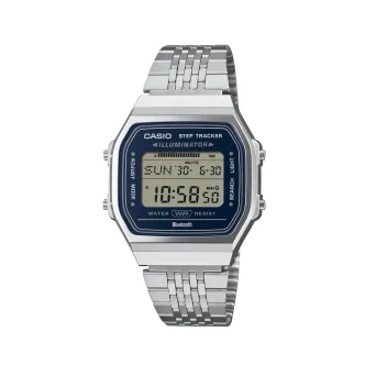 CASIO VINTAGE Mod. BLUETOOTH® SMARTPHONE LINK - STEEL - built-in accelerometer senses body movements + steps counter - BLUE