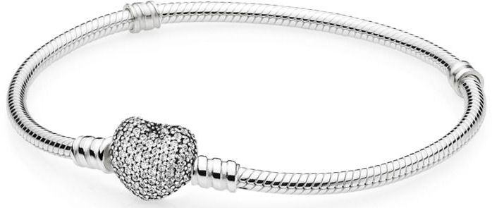 PANDORA Mod. MOMENTS SPARKLING HEART PAVE CLASP SNAKE CHAIN BRACELET